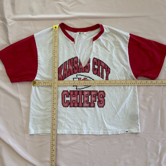 '47 Kansas City Chiefs Cropped Ringer T-Shirt - Cream/Red - Size L - Picture 3 of 10